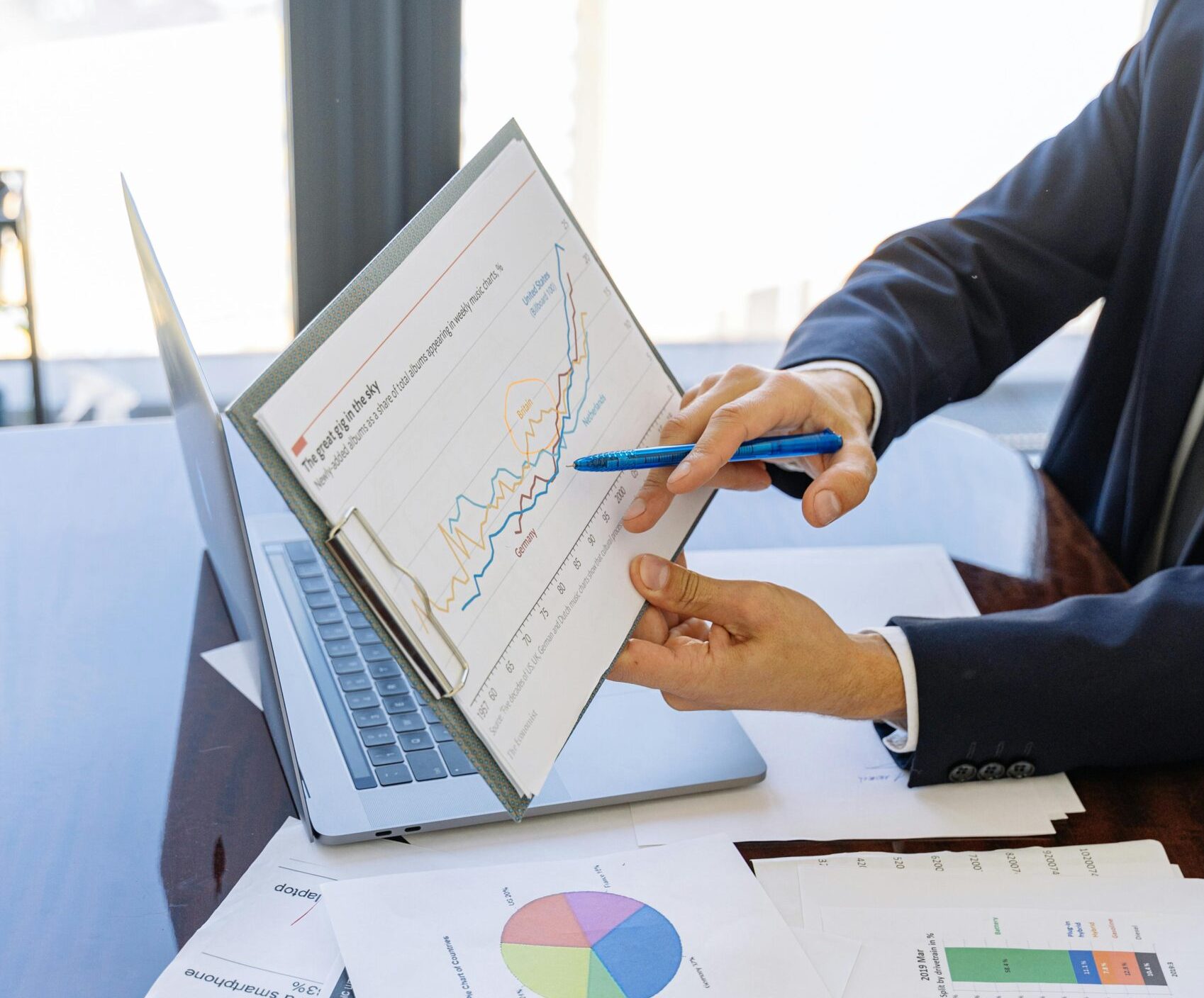 business professional showing data