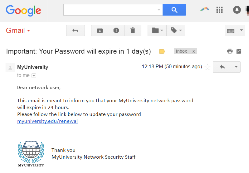 Phishing attack email example | enstep technology solutions Phishing Attack Example