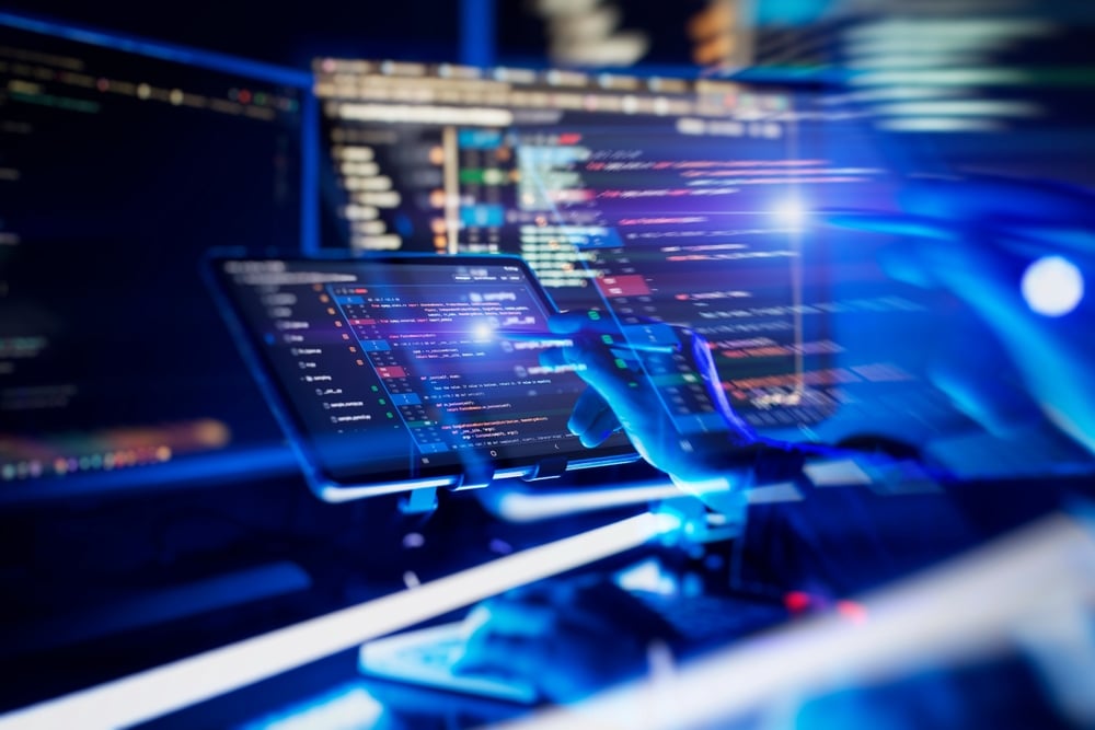 ProgrammingCodeAbstractScreenOfSoftwareDeveloperWorkingAtmosphereOf Programming code abstract screen of software developer.