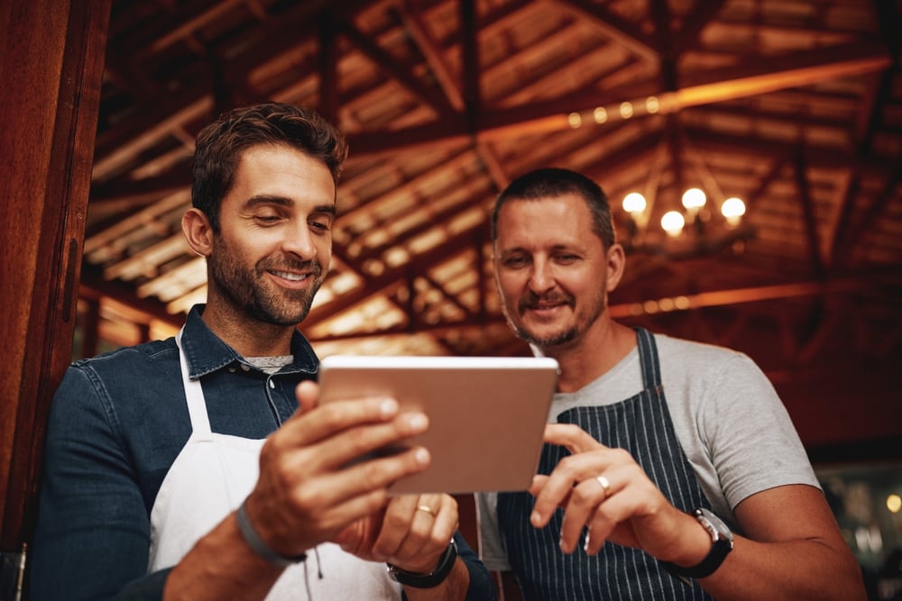 Men,,Tablet,And,Barista,With,Pride,,Small,Business,And,Colleagues
